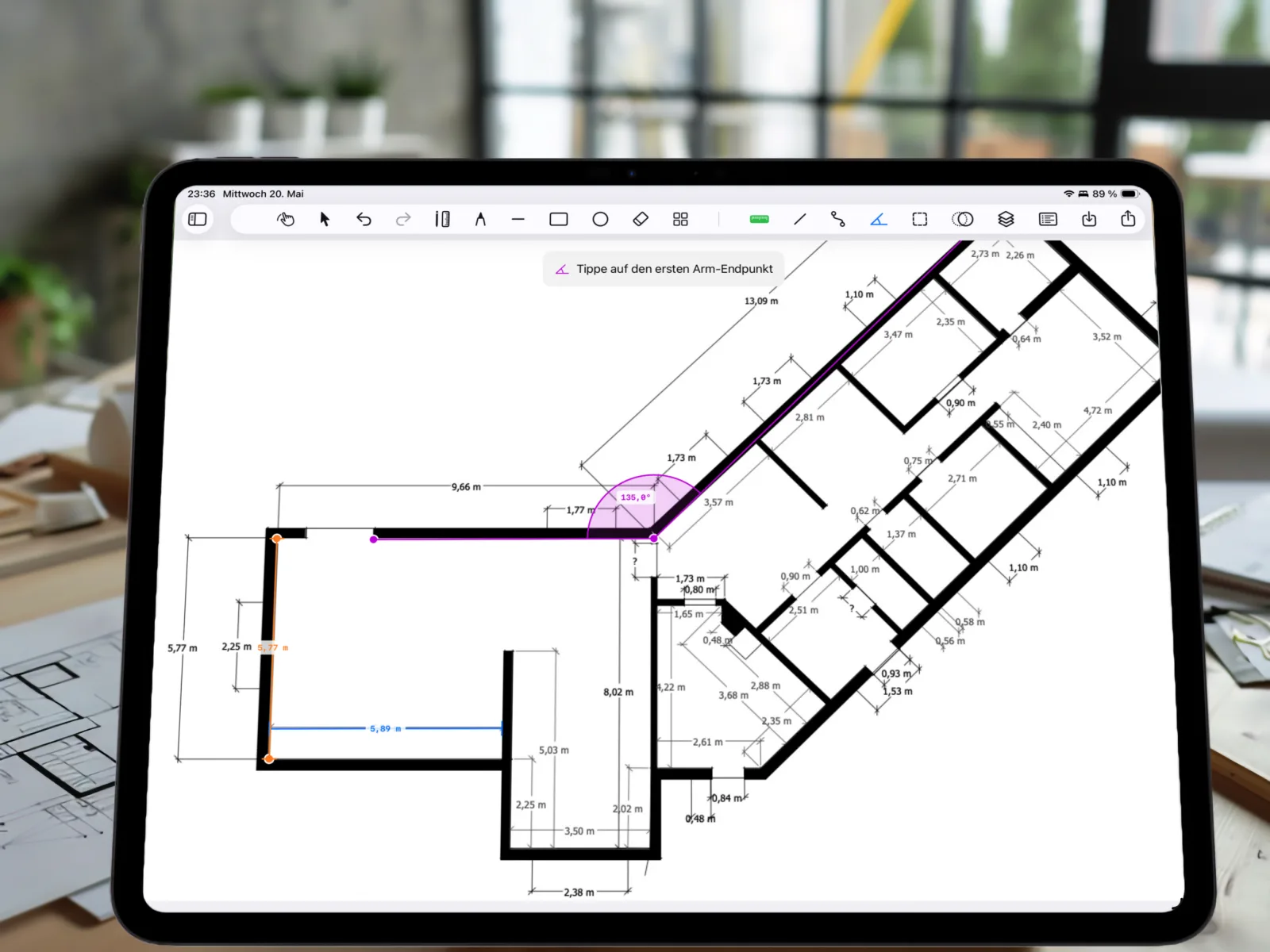 PlanMeasure on iPad – floor plan measured directly on the desk